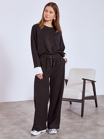trousers wide leg corduroy in black
