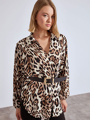 Πουκαμίσα λεοπάρ ασύμμετρη σε μπεζ ανοιχτό