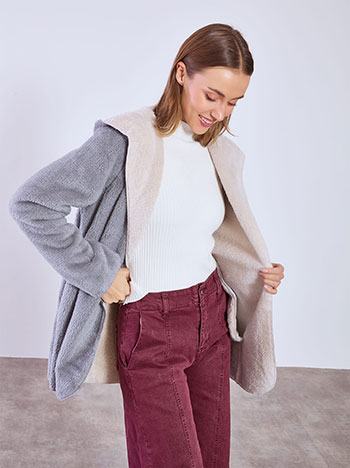 Cardigan fluffy with hoodie in grey