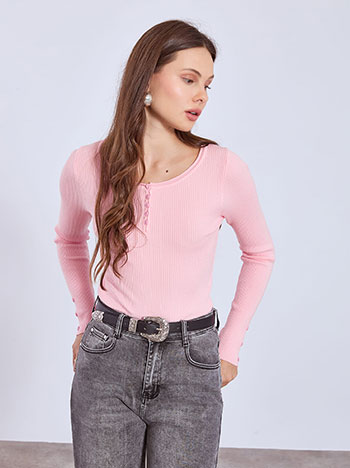 Top ribbed with buttons in pink