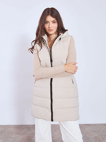 Jacket sleeveless with horizontal quilting in beige