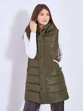 Μπουφάν αμάνικο καπιτονέ μονόχρωμο σε χακί