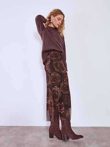 Φούστα φλοράλ μάξι σε καφέ