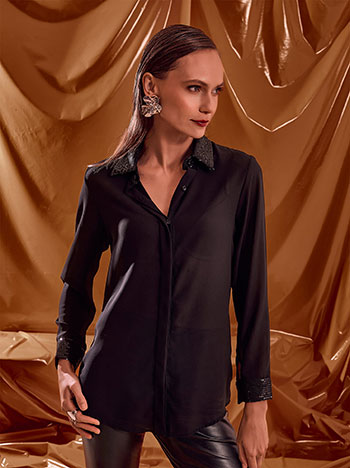 Shirt with sequins in black