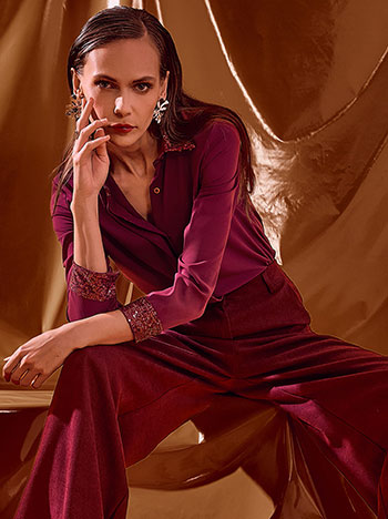 Shirt with sequins in wine red