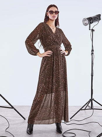 Φόρεμα μάξι λεοπάρ κρουαζέ σε καφέ