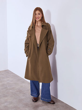 Coat with detachable belt in brown