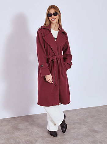 Παλτό με αποσπώμενη ζώνη σε μπορντό