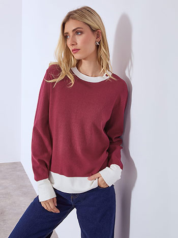 Sweater with decorative buttons in wine red