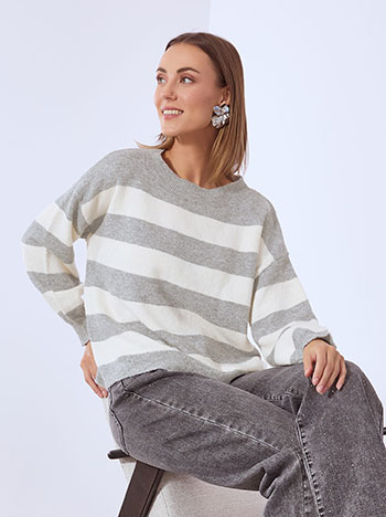 Sweater striped with viscose in grey