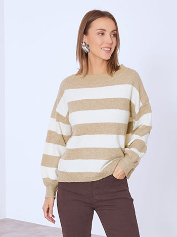 Πουλόβερ ριγέ με βισκόζη σε καφέ ανοιχτό