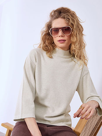 Πουλόβερ με τρία τέταρτα μανίκι σε μπεζ σκούρο