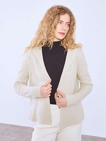 Ζακέτα μονόχρωμη με κουκούλα σε μπεζ σκούρο