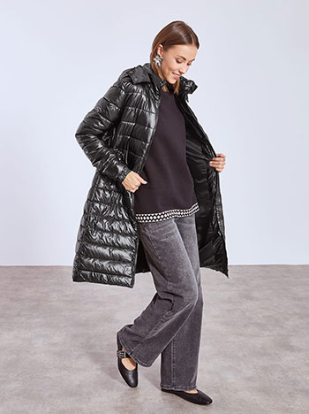 Μπουφάν δερματίνης καπιτονέ σε μαύρο