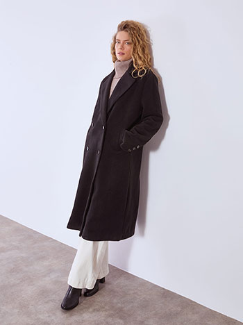 Παλτό μονόχρωμο με απαλή υφή σε μαύρο