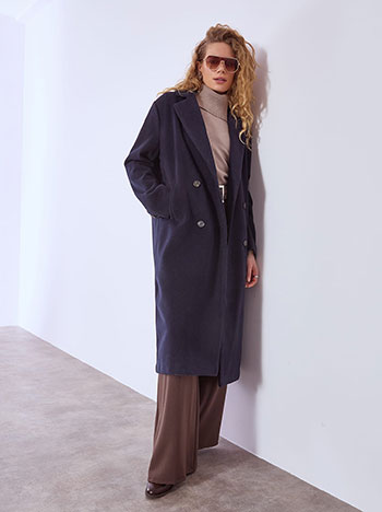 Παλτό μονόχρωμο με απαλή υφή σε σκούρο μπλε