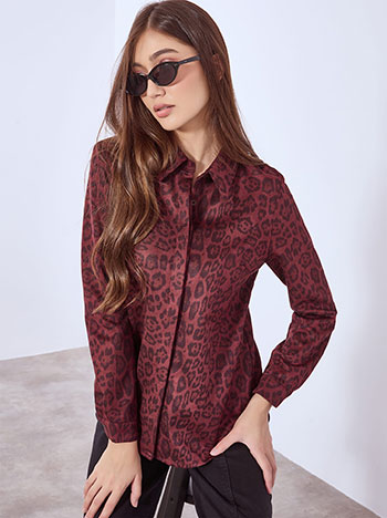 Shirt leopard suede like in wine red