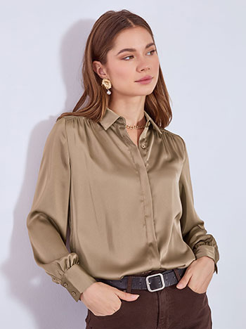 Πουκάμισο σατέν σε καφέ ανοιχτό