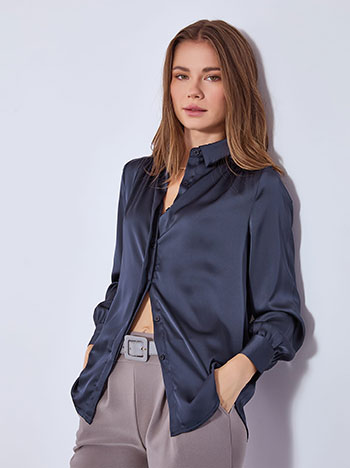 Shirt satin in dark blue