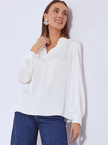Top satin with collar in white