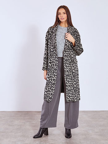 Coat leopard with pony skin effect in grey