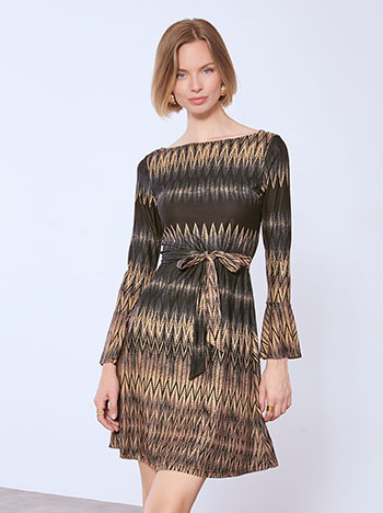 Dress printed with open crew neckline in black