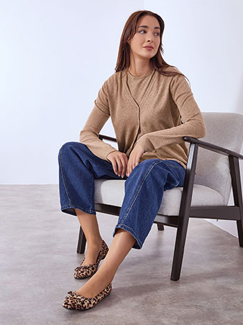Set cardigan top in light brown