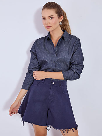 Πουκάμισο denim με strass σε σκούρο μπλε