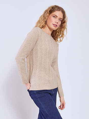 Sweater with textured fabric in dark beige