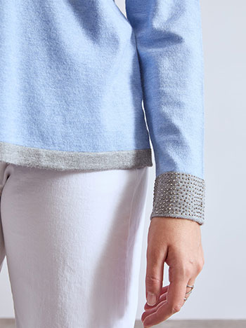 Sweater with strass on sleeves in sky blue