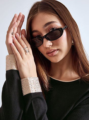 Sweater with strass on sleeves in black