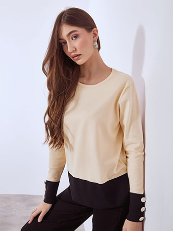 Sweater with buttons on sleeves in beige