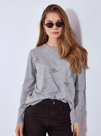 Πουλόβερ με strass μέλισσες σε γκρι
