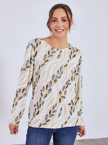 Μπλούζα πλεκτή εμπριμέ σε μπεζ