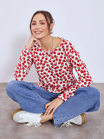 Μπλούζα με κεράσια σε λευκό