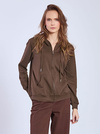 Ζακέτα αθλητική με κουκούλα σε καφέ