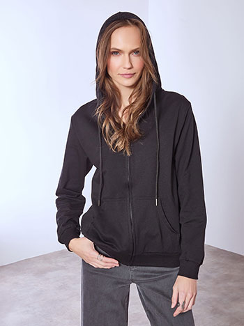 Ζακέτα αθλητική με κουκούλα σε μαύρο