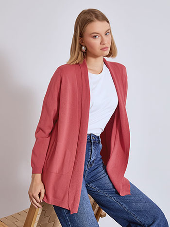 Cardigan knitted monochrome in dark pink