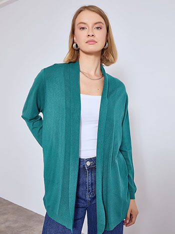 Cardigan knitted monochrome in teal