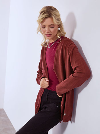 Cardigan monochrome with soft touch in wine red