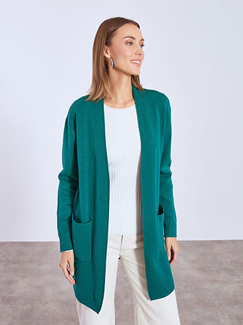Cardigan knitted with viscose in teal