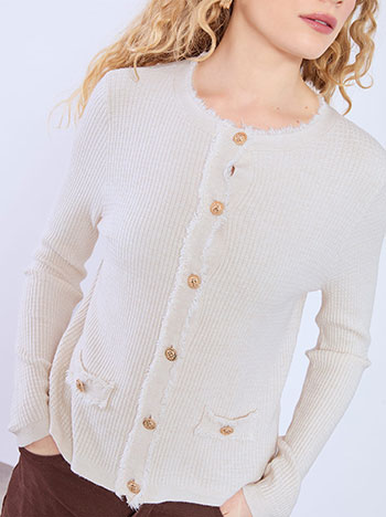 Cardigan in textured fabric in beige