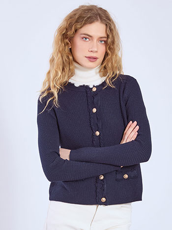 Cardigan in textured fabric in dark blue