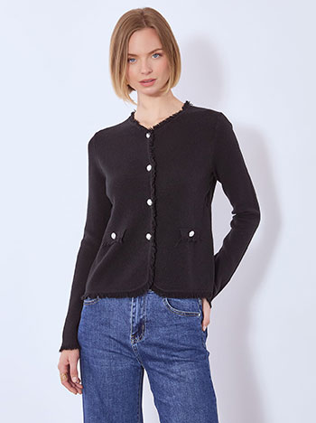 Cardigan knitted with fringes in black