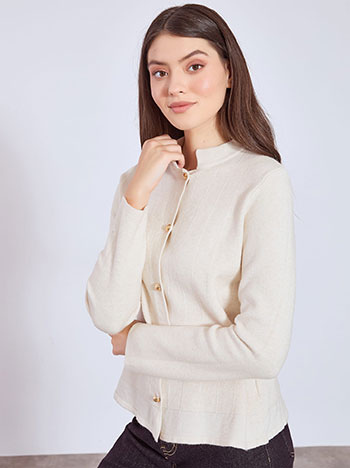 Ζακέτα πλεκτή με μάο γιακά σε μπεζ