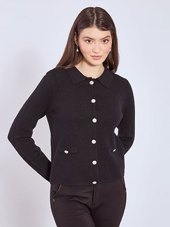 Cardigan knitted with point collar in black