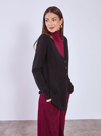 Cardigan knitted with front slit in black
