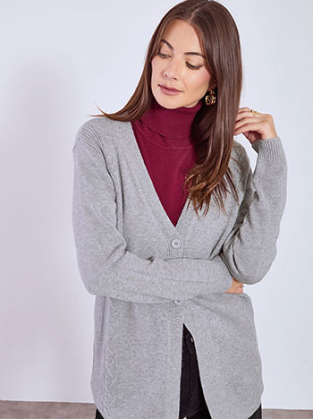 Cardigan knitted with front slit in grey