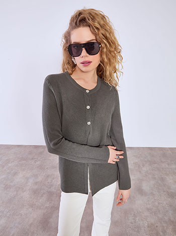 Cardigan with strass buttons in dark grey