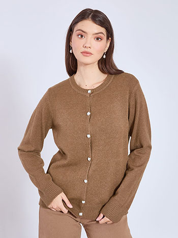 Ζακέτα με κουμπιά πέρλες σε καφέ